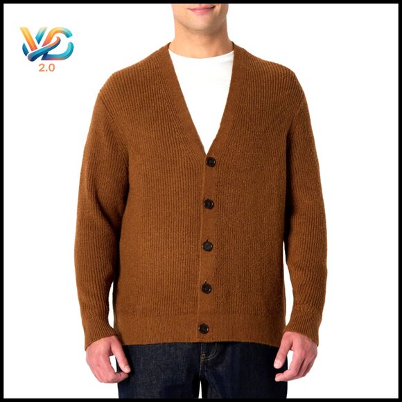 Men's Relaxed-Fit Cotton Blend Cardigan V-Neck Button Front Layering